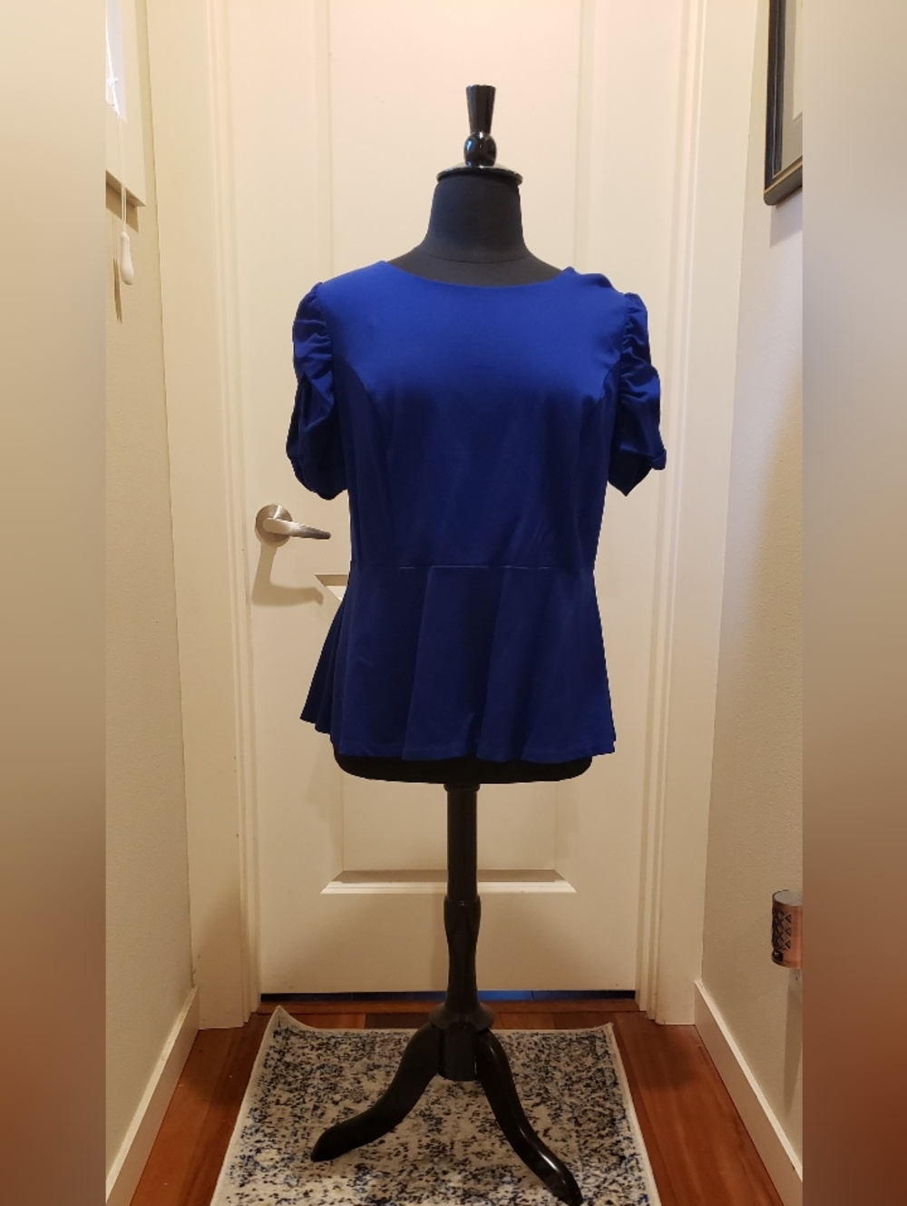 INC Womans Cobalt Blue Short-Sleeve Peplum Blouse